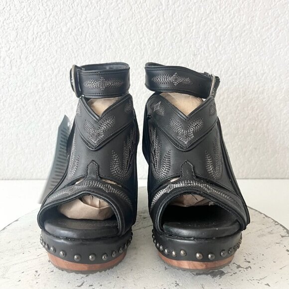 Lane Boots LEXINGTON Womens Black Wedges 7.5 Western Sandals Cowgirl Wooden Heel - Picture 5 of 11